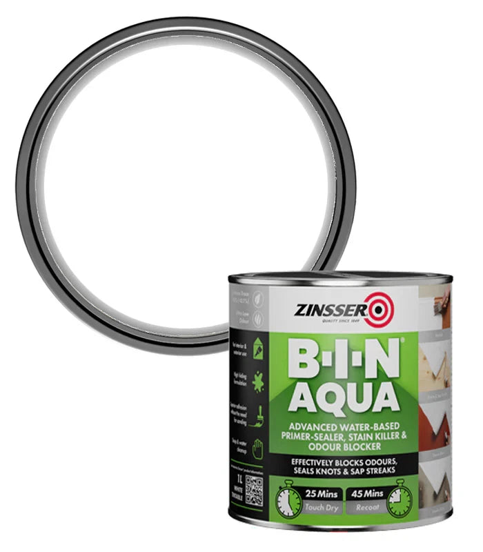 Zinsser B-I-N Aqua Primer, Sealer, Stain Killer & Odour Blocker - White 500ml/1L/2.5L