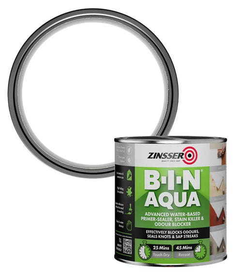 Zinsser B-I-N Aqua Primer, Sealer, Stain Killer & Odour Blocker - White 500ml/1L/2.5L