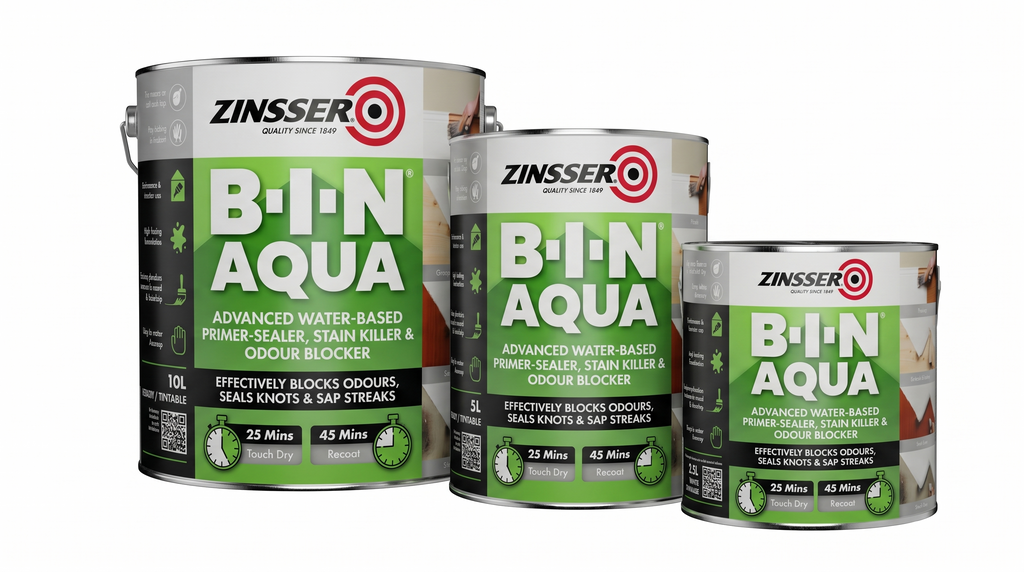 Zinsser B-I-N Aqua Primer, Sealer, Stain Killer & Odour Blocker - White 500ml/1L/2.5L