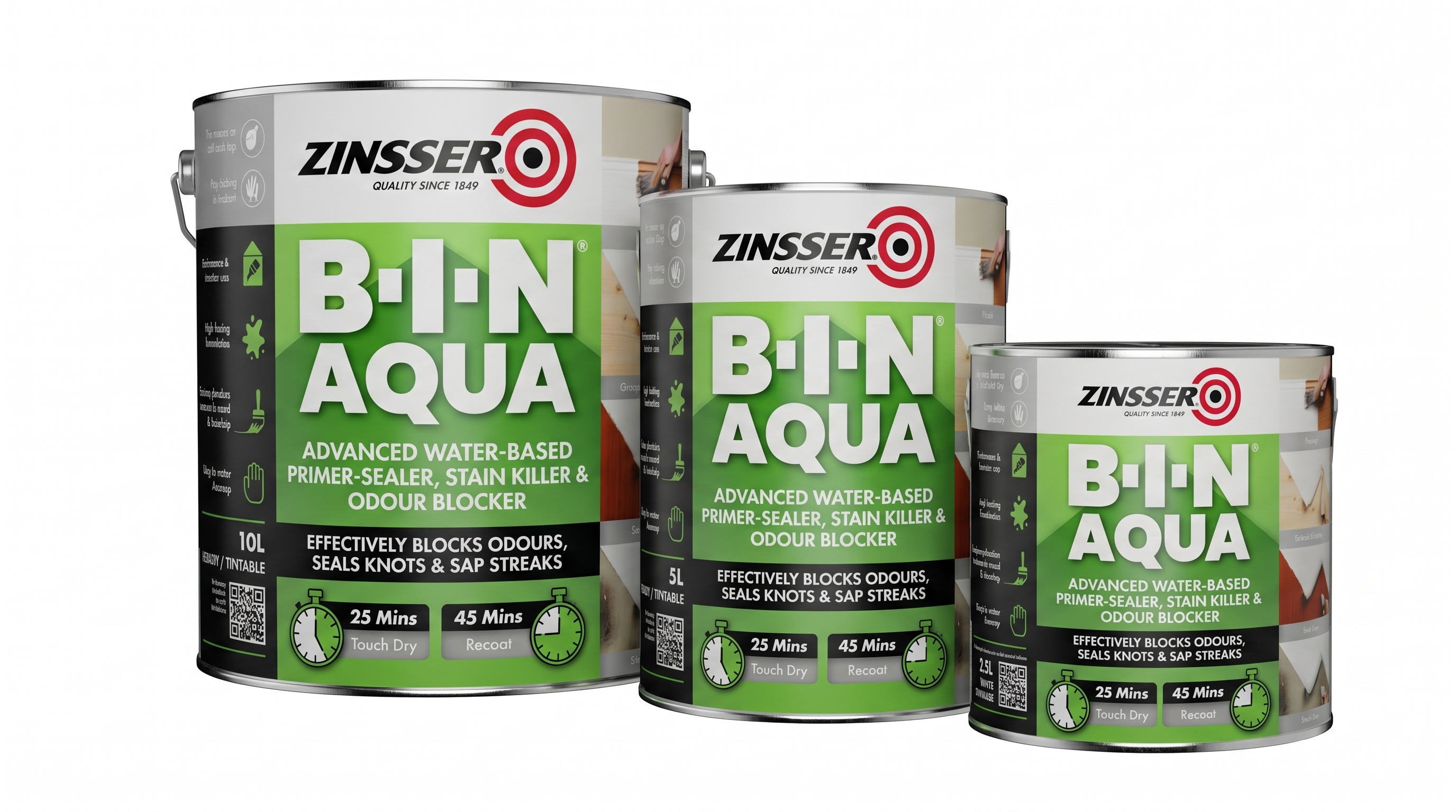 Zinsser B-I-N Aqua Primer, Sealer, Stain Killer & Odour Blocker - White 500ml/1L/2.5L