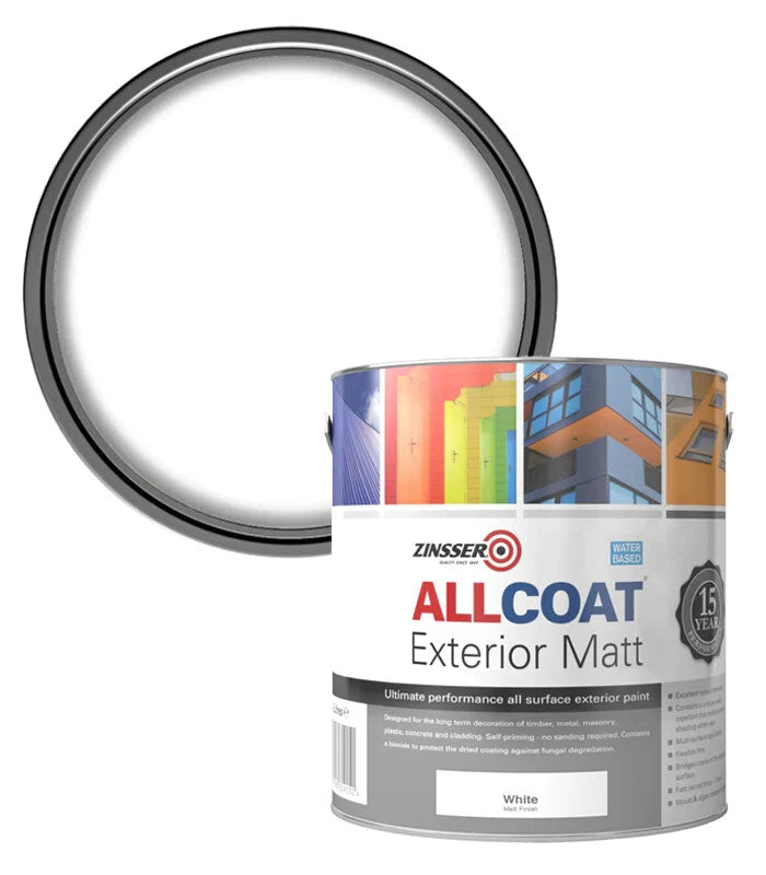 Zinsser AllCoat Exterior Water-Based Matt/Satin/Gloss White/Black 1L/2.5L