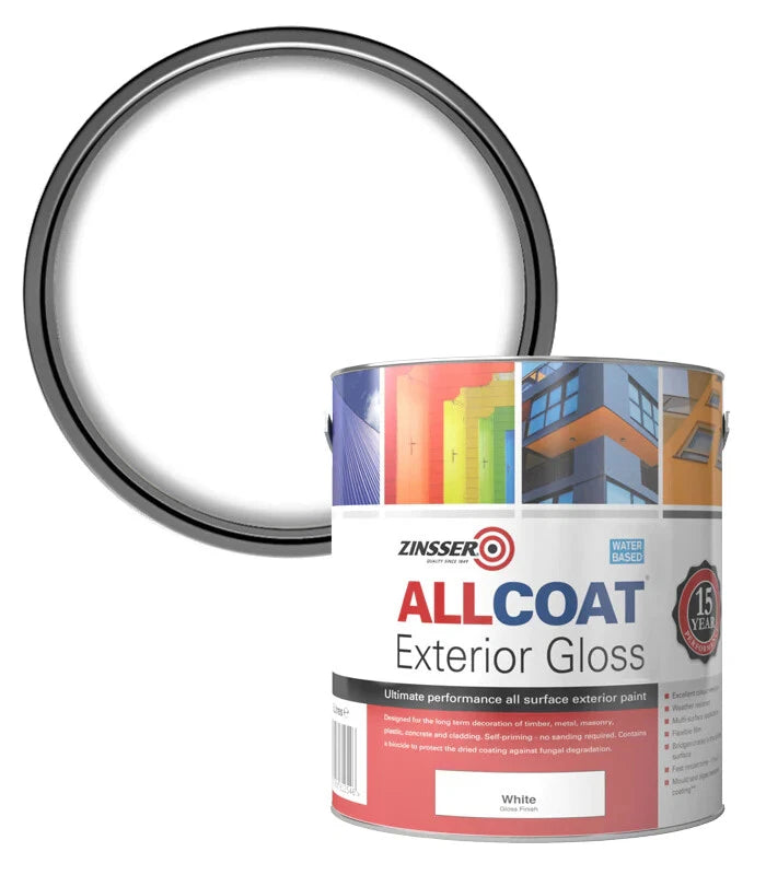 Zinsser AllCoat Exterior Water-Based Matt/Satin/Gloss White/Black 1L/2.5L
