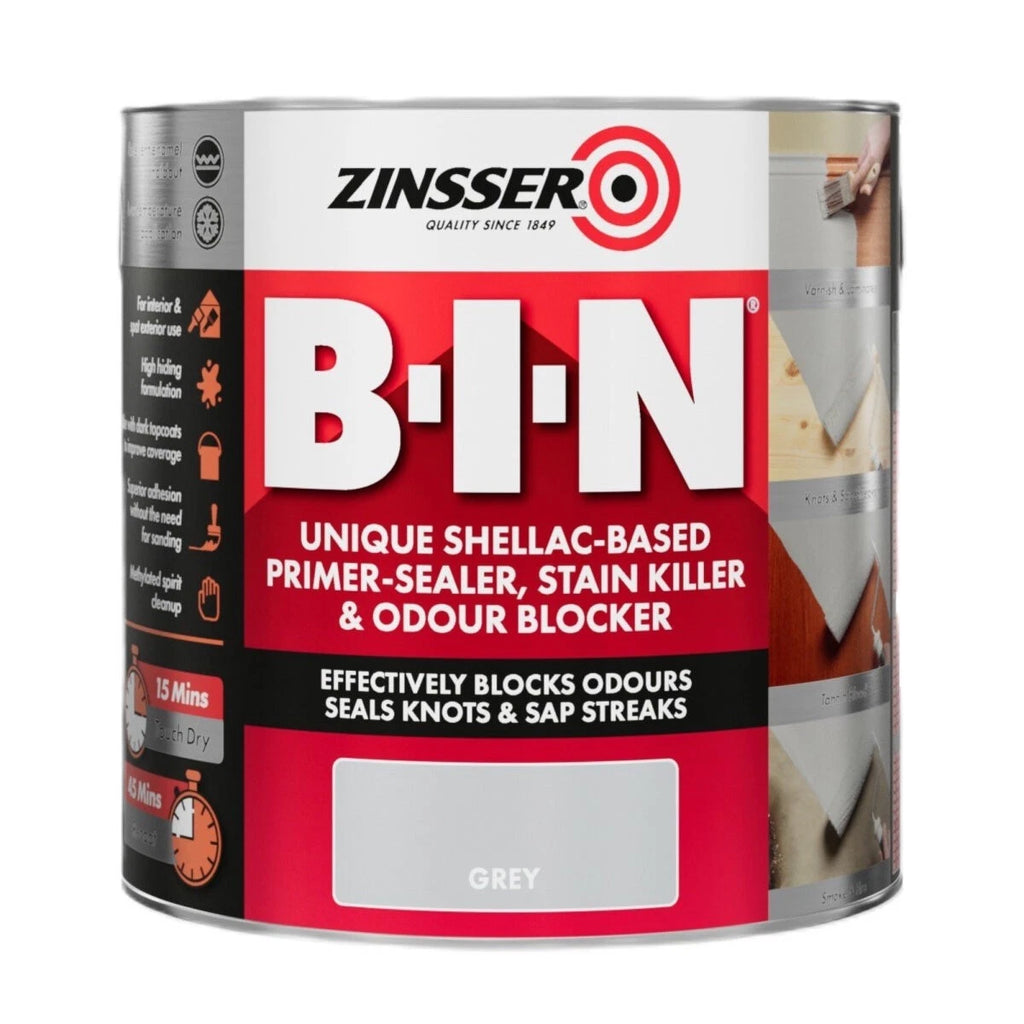 Zinsser B-I-N® Shellac Primer 400ml/500ml/1L/2.5L White and Grey