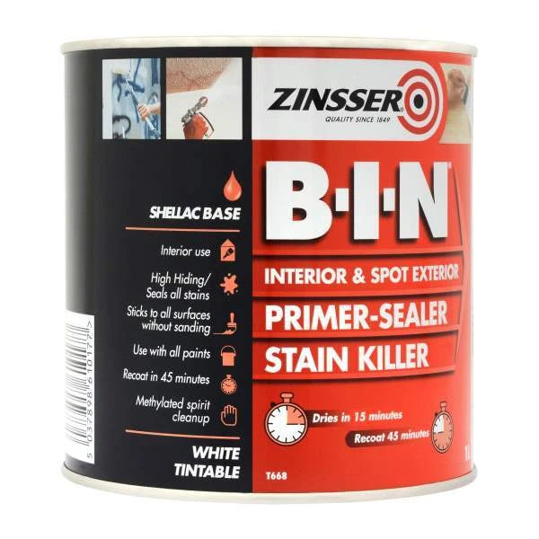 Zinsser B-I-N® Shellac Primer 400ml/500ml/1L/2.5L White and Grey