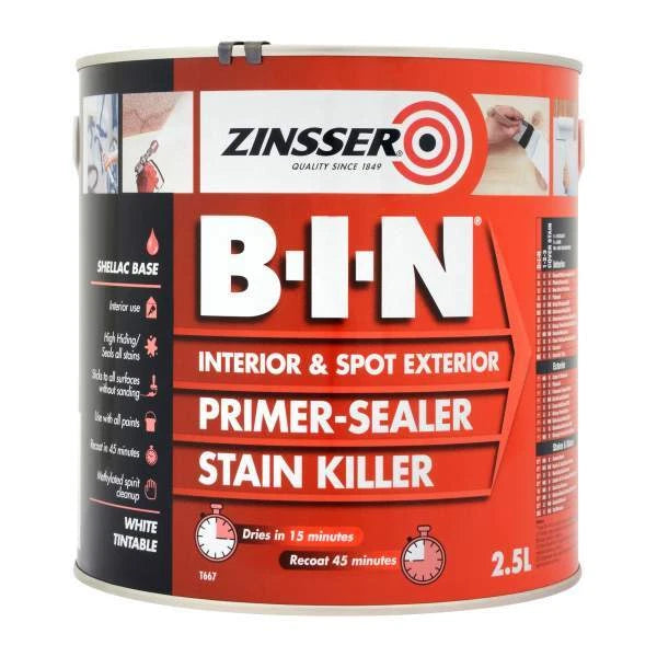 Zinsser B-I-N® Shellac Primer 400ml/500ml/1L/2.5L White and Grey